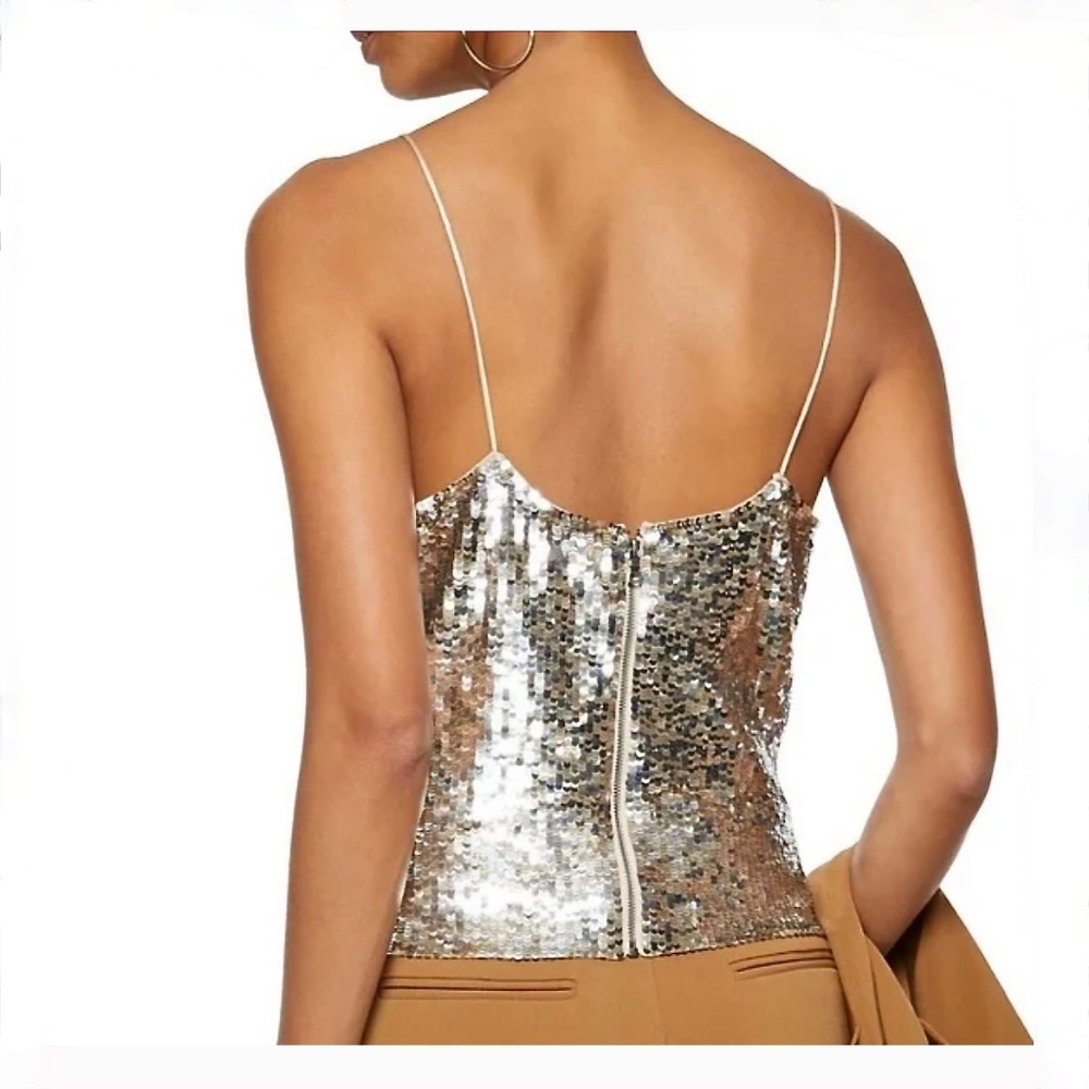 Alice + Olivia Antique Silver Sequined Delray V-neck Camisole Top NEW Sz…